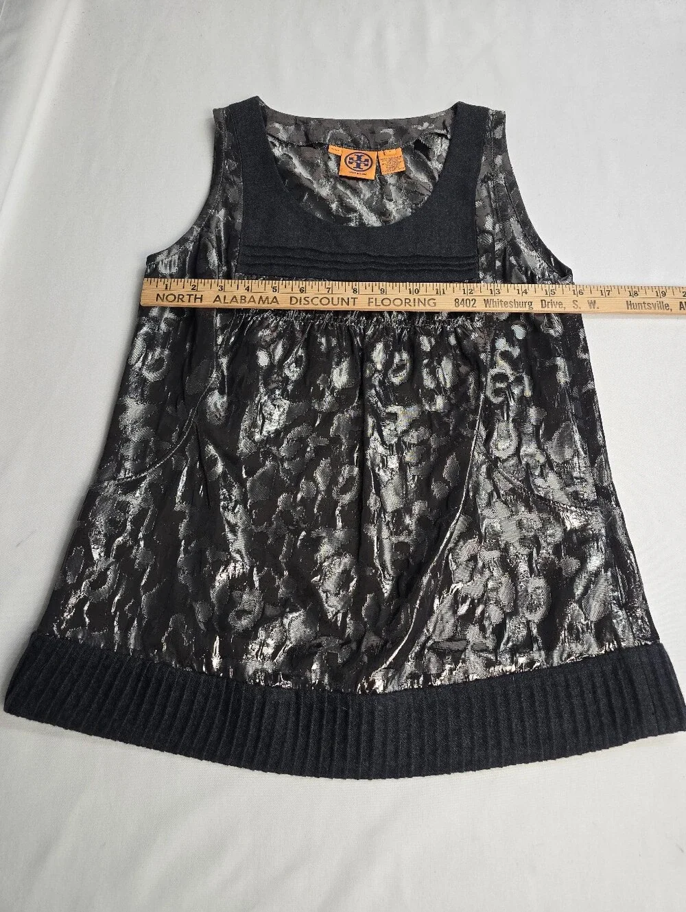 Tory Burch Black Metallic Sleeveless Leopard Animal Print Top Size 8 Blouse